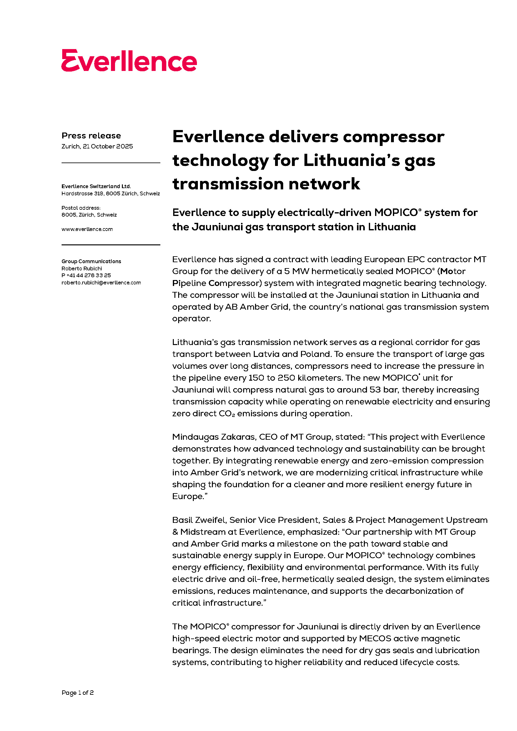 Everllence delivers compressor technology for Lithuania’s gas transmission network